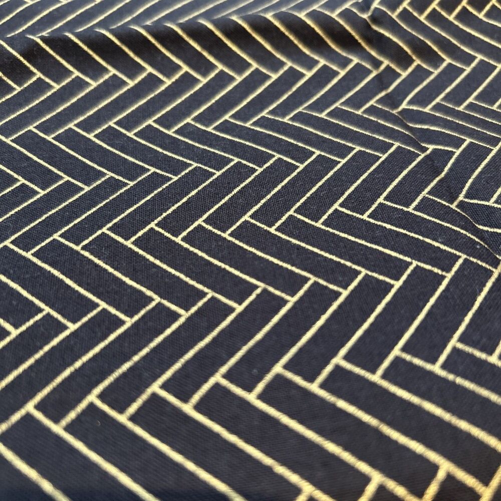 Emma & Mila Cotton Quilting Fabric Black Gold Herringbone Print 30" X 42"